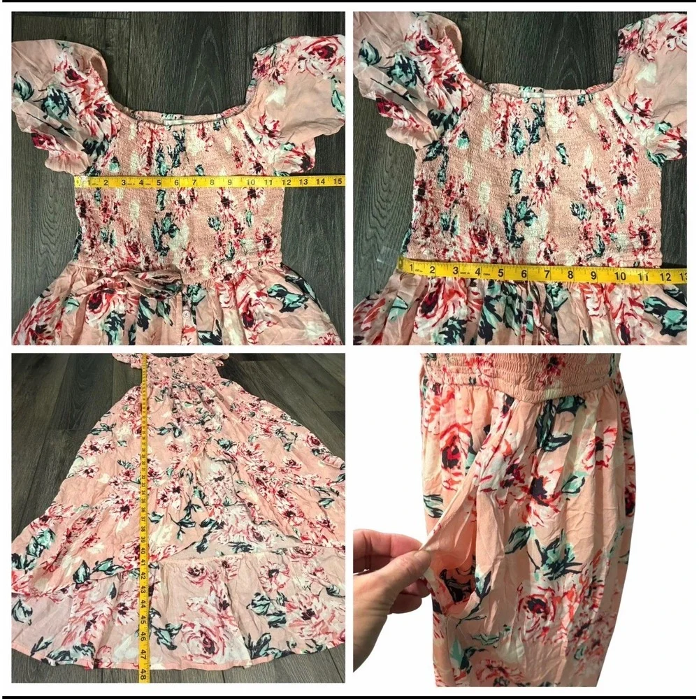 Band of Gypsies Floral Smocked High Low Maxi Dress Pink Small Boho Summer Garden - Picture 7 of 16